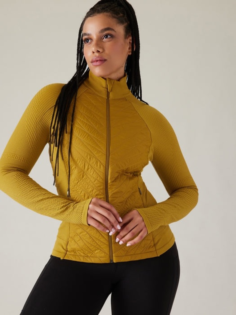 Athleta Flurry Force Insulated PrimaLoft Quilted Gold Yellow Zip-Up Jacket L